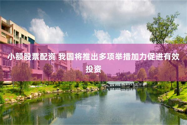 小额股票配资 我国将推出多项举措加力促进有效投资